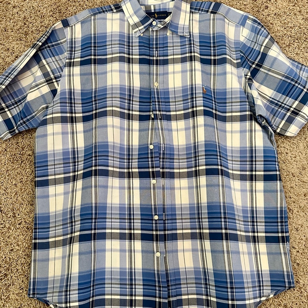 Ralph Lauren Blue and White Plaid Shirt XLT TGL